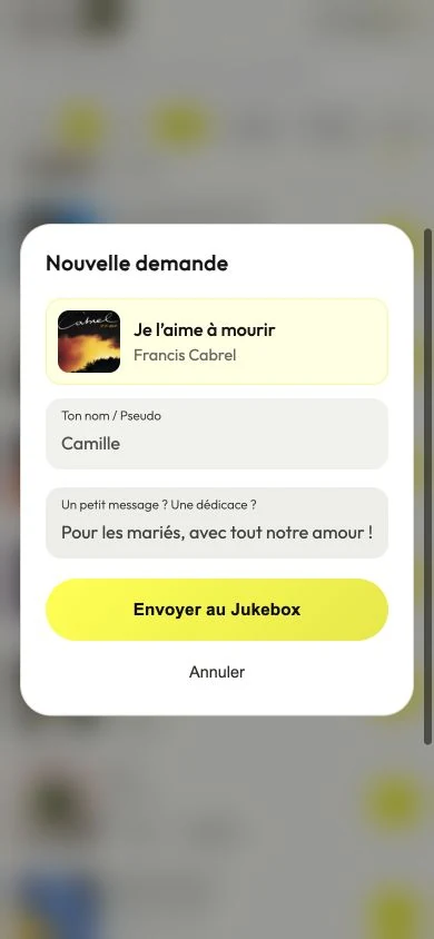 Démonstration d’une dédicace pour les mariés sur Je l’aime à mourir de Francis Cabrel