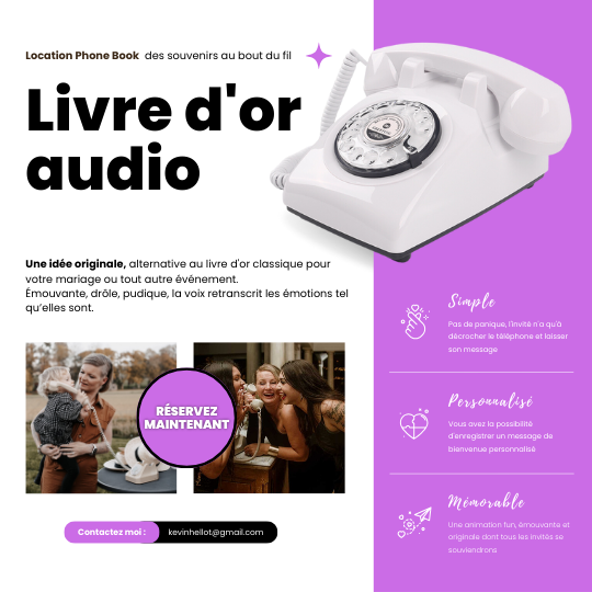 Livre d'or audio avec téléphone vintage blanc